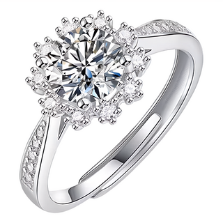 CF Diamond 女戒 莫桑鑽 冰雪女王 經典圓包女戒 可調式設計 密釘鑲圓形環繞 S925純銀