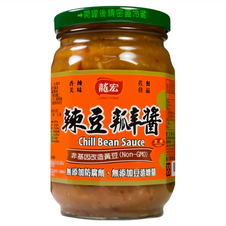 龍宏 辣豆瓣醬 非基因改造黃豆製作 不添加防腐劑 無添加豆渣增量 全素食品, 460g, 1罐