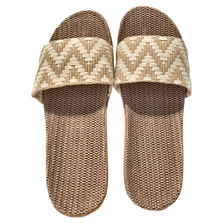波浪一字編織亞麻拖鞋, 100%亞麻鞋面, 波浪沙色