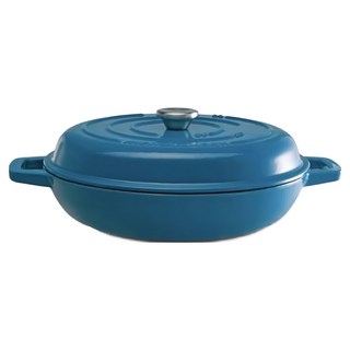 mins LONDON 琺瑯鑄鐵淺鍋 平底鍋/炒鍋/IH爐 適用, 1個, 30cm, 孔雀藍