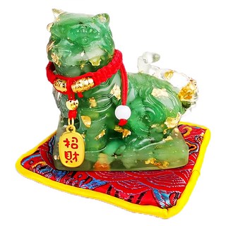 財神虎爺擺件 東菱玉 天然碎水晶 (加工壓模) 約6.2cm*6.2cm*4cm 附山海鎮連移, 1組