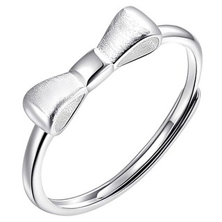 SOLARFRI 純銀S925拉絲蝴蝶結女款開口可調整大小戒指, 銀色