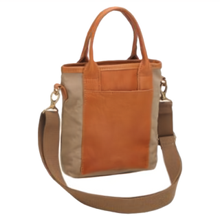 LIKEHOUSE 帆布配頭層牛皮 女士2WAY肩背包 手提包 女包 - 白色/灰色/軍綠色, 卡其色, 19 x 22 x 7cm