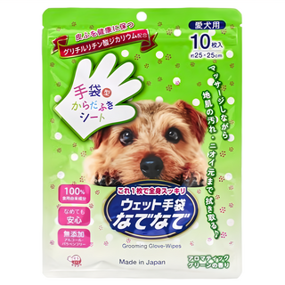 HondaYoko 日本免沖水洗沐手套 10個 犬用 25 x 25cm, 青草芳香 綠色, 1包