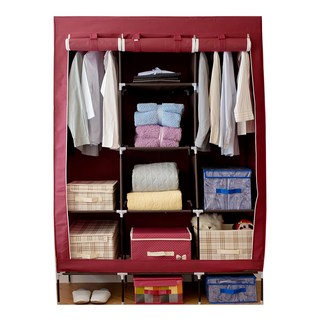 Cotton Field 棉花田傢飾 簡易組裝防塵衣櫥 聚酯纖維+鐵管材質 130x45x178cm, 紅色