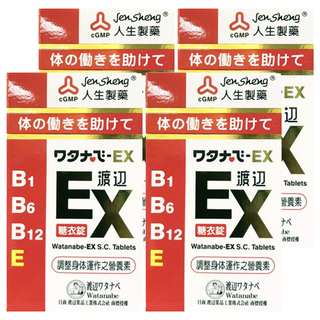 人生製藥 渡邊 EX糖衣錠 水溶性維生素B群 B1 B6 B12 E 調整體質, 141顆, 4罐