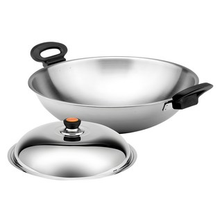 Chieh Pao 潔豹 304不銹鋼 健康7層複合金全能炒鍋 雙耳, 42cm, 不鏽鋼色, 1個