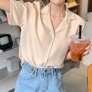 LOVE&SWEET 原版短袖襯衫，9色可選, F, 杏, 1件