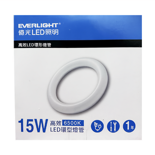 EVERLIGHT 億光 高效LED環形燈管 15W 6500K 白光 節能省電, 1個