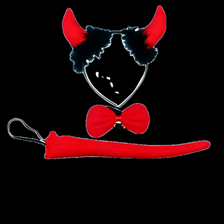 MODACore 摩達客 萬聖節派對造型道具 小惡魔領結裝扮三件組, 髮箍17 x 17cm + 領結10 x 5cm(綁帶長40cm) + 尾巴26 x 4cm, 紅色, 1組