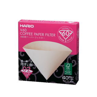 HARIO V60無漂白02濾紙 VCF-02-40M 1~4杯, 40張, 1盒