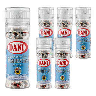 DANI 綜合胡椒粒鹽, 研磨瓶蓋設計, 透明玻璃瓶身, 輕鬆研磨, 方便料理, 搭配海鹽, 70g, 6瓶