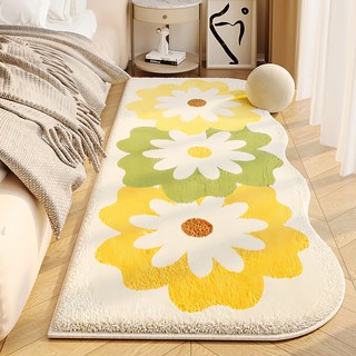 半島良品 花朵仿羊絨加厚床邊地墊, 暗香花研 白色