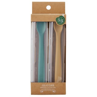 Richell 利其爾 矽膠離乳食湯匙組 S/S, 附專用盒, 綠色 + 黃色, 1組
