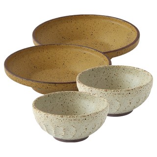 JUST HOME 沐境手感陶瓷碗盤餐具 573322, 1組, 白色/黃色, 飯碗 + 盤