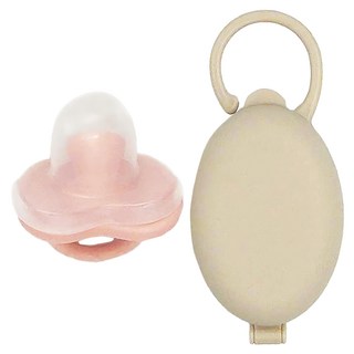 Basilic 貝喜力克 全矽膠拇指型安撫奶嘴 附防塵蓋 + 可掛飾奶嘴收納盒 柔軟M, 6個月以上, 柔粉, 1組