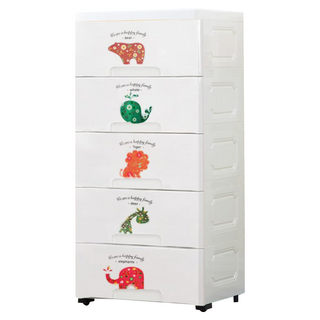 STYLE 格調 HAPPY動物園DIY玩具衣物收納櫃 附輪 PP-0422 加大42面寬, 動物家族, 5層