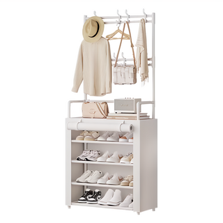 SHCJ 生活采家 落地型一體組合衣帽鞋架(含黑或白布套)5層60cm款, 白色, 1組