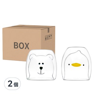 LimeOlive 動物造型雙層耐熱玻璃杯 Set，小熊260毫升+鴨子280毫升，玻璃材質，耐熱100°C, 小熊 + 鴨子, 2個