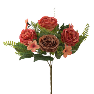 FLORAL M 英倫復古玫瑰花束焦糖橙仿真花花材 居家裝飾擺設, 棕色, 1個