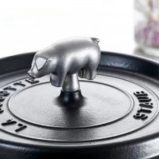 Staub 造型鍋蓋頭 豬, 適用16cm以上的STAUB鑄鐵鍋, 黑色, 1個