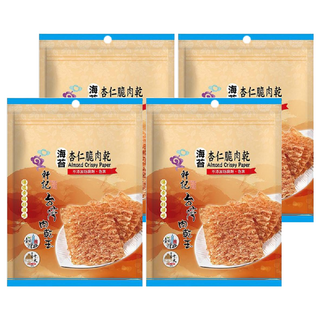 軒記台灣肉乾王 海苔杏仁脆豬肉乾, 嚴選台灣溫體豬後腿肉, 手工薄切, 不添加防腐劑, 100g, 4包