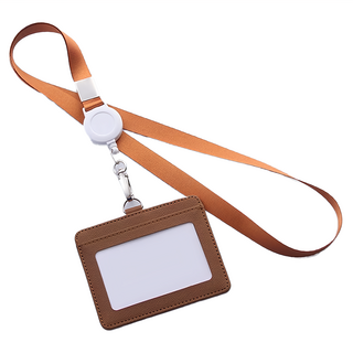 伸縮掛繩證件套 Set 2, PU材質, 棕色, 10.2 x 8.8cm