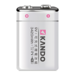 Kando 方型USB充電式鋰電池 UM-9V 3420mAh 可循環充電, 1個