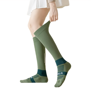 PORA BELLA 女款 粉嫩撞色運動壓力襪 X034, 綠色, 22~26cm