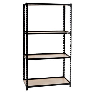 AMOS 亞摩斯 四層免螺絲角鋼木板貨架 耐重60kg WTA027BK 91 x 61 x 169cm 木板厚度0.5cm 框架厚度3.5cm 19.6kg, 黑色, 4層