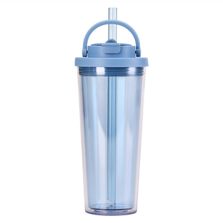 Viita 雲朵系列 雙層防漏隨行吸管杯/雙飲珍奶杯 710ml 霧霾藍+杯塞, 1個