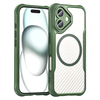 碳纖紋防摔殼，TPU+PC+強力磁環+鋁合金，厚度約1.2cm, iPhone 16 Plus, 軍墨綠