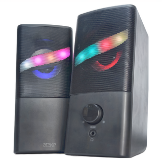 atake 桌上型多媒體立體音效喇叭, S16, 動態RGB燈效, 全頻揚聲器, 高保真音質, 旋轉控制音量, 耳機插孔