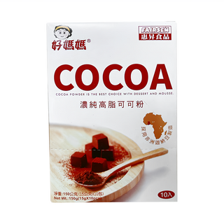 FAIRSEN 惠昇食品 好媽媽 濃純高脂可可粉 無添加砂糖 含膳食纖維, 15g, 10包, 1盒