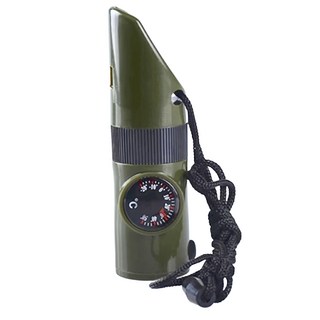 E.City 多功能戶外七合一緊急求生哨, 軍綠色, 1個