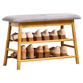 竹製換鞋椅, 70CM寬, 竹、海綿坐墊, 1個