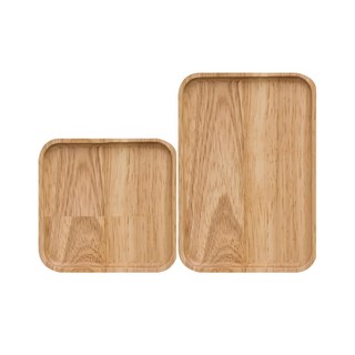 JUST HOME 橡膠木方型托盤 - 溫潤原木質感 天然原木做工細緻 台灣製造, 19cm 1入 + 12.5cm 1入, 單一顏色, 1組