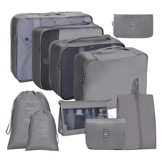 小麥購物 旅行防水衣物收納袋10件組, 1組, 灰色