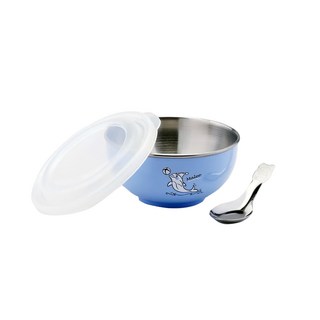 ZEBRA THAILAND 斑馬牌 304不銹鋼兒童隔熱碗 可愛造型圖案 附PE蓋 多色可選, 11cm 250cc, 藍色 款式隨機, 1組