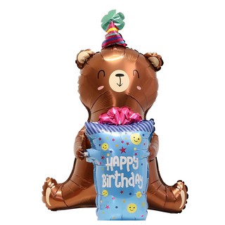 微笑禮物立體抱抱熊氣球,可愛造型生日派對裝飾, 棕色熊, 1個