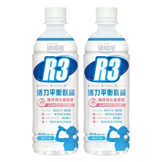 維維樂 R3活力平衡飲品PLUS, 符合WHO低滲透壓建議, 添加菊糖(益菌生)維護消化道機能, 補充水分與電解質, 添加麩醯胺酸, 添加鋅, 500ml, 2瓶