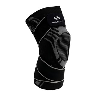 S-SportPlus+ 運動護膝 單新黑蜘蛛 黑灰色 運動防護 膝蓋保護, L, 1個