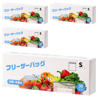Geroots 蔬果食品加厚保鮮分裝密封袋 30個 冷凍冷藏適用, 小(S), 4盒