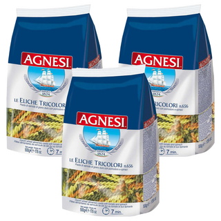 AGNESI 義大利 彩色螺旋麵 杜蘭小麥 500g 適合搭配肉類或起司醬汁, 3包