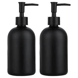 AHOYE 全黑玻璃按壓瓶 410ml 按壓式玻璃分裝瓶, 黑色, 2個