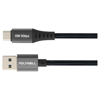 POLYWELL 寶利威爾 USB3.1 5Gbps Type-C對A 3A 充電傳輸線 18W, 0.5m, PW15-W45-M74, 1條