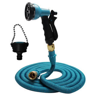 Effect 第八代高壓一體式8段彈力伸縮水管套組 可伸縮三倍長度 人體工學噴槍握把 省時省力省水 澆花洗車方便, 1組, 藍色