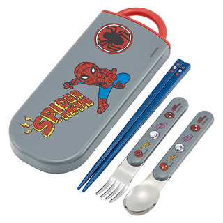 Skater 抗菌兒童3合1餐具組, 蜘蛛人, 湯匙 + 叉子 + 筷子 + 外盒, 1組