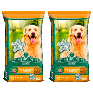 CLASSIC PETS 加好寶 成犬/中大型犬專用 乾狗糧 15kg, 牛肉蔬菜, 2袋