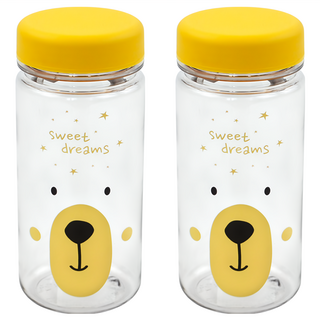 Kitchen U 小熊圖案 Ecozen材質水瓶, 黃色, 350ml, 2個